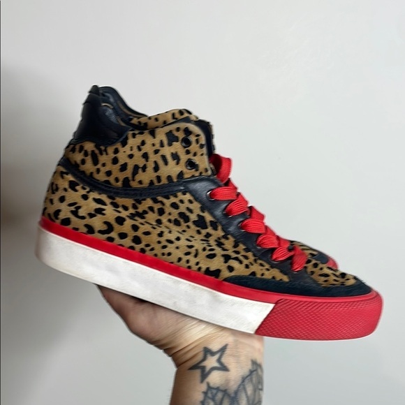 Rag & Bone | Women’s Army High Top Leopard Print Red Detail Sneakers Size 8 - Picture 3 of 9